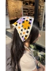 Mor Sarı Çiçek Motif Bandana