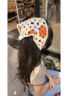 Turuncu Mavi Çiçek Motif Bandana