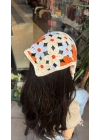 Turuncu Mavi Çiçek Motif Bandana
