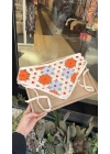 Turuncu Mavi Çiçek Motif Bandana