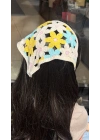 Mavi Sarı Çiçek Motif Bandana