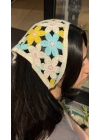Mavi Sarı Çiçek Motif Bandana