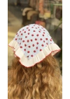 Fular Detay Kırmızı Çilek Desen Mavi Bohem Taç