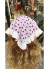 Fular Detay Kırmızı Çilek Desen Mor Bohem Taç