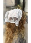 Fular Detay Kırmızı Fiyonk Desen Bohem Taç