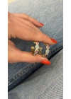 Mavi-Fuşya Swarovski Taş Detay Küpe