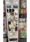 Çanta Charmlı Krem Büyük Çanta