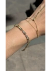Çarpı Model Gold Kadın Bileklik(18cm-uzatma dahil 19cm)