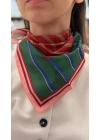 Çizgi Desen Yeşil Kırmızı Pembe Renk Fular 50x50