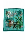 Çoklu Çiçek Desen Yeşil Fular 50x50