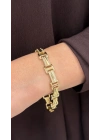 Dikdörtgen Plaka Geçmeli Gold Kadın Bileklik (17cm-uzatma dahil 19 cm)