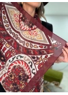 Bordo-Krem Renk Karışık Desen Fular(70*180)