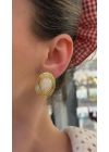 Gold Krem Taşlı Küpe