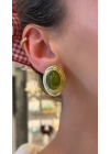 Gold Yeşil Taşlı Küpe