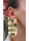 Halka Detay Krem Taşlı Gold Küpe
