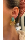 Halka Detay Mavi Taşlı Gold Küpe