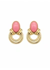 Halka Detay Pembe Taşlı Gold Küpe