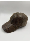 Kahverengi Deri Parlak Cap Şapka