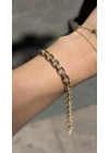 Kalın Kare Geçmeli Gold Kadın Bileklik(18cm-uzatma dahil 19cm)