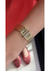 Kalın Plaka Gold Kadın Bileklik(19cm)