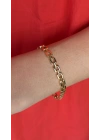 Kare Plaka Sıralı Gold Kadın Bileklik(17cm-uzatma dahil 19 cm)
