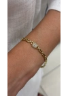 Kare Taş İşlemeli Gold Bileklik(18cm-uzatma dahil 19cm)