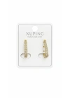 Klipsli İnce Taşlı Gold Kadın Küpe
