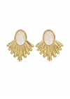 Krem Taşlı Gold Yelpaze Küpe