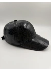 Siyah Deri Parlak Cap Şapka