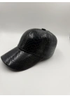 Siyah Deri Parlak Cap Şapka