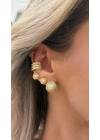Üç Sıra Taş İşleme Detay Gold Ear Cuff