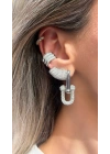 Üç Sıra Taş İşleme Detay Gümüş Ear Cuff