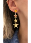 Üçlü Yıldız Figür Gold Küpe