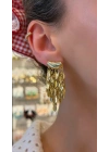Yaprak Pul Model Sallantılı Gold Küpe