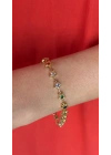 Yıldız Figür Renkli Taş Detay Gold Kadın Bileklik (18cm-uzatma dahil 19cm)