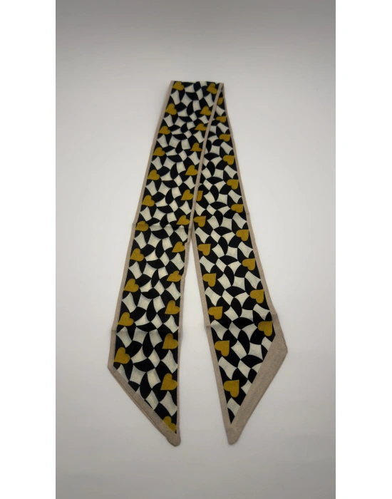 Kalp Desen İnce Boyun Fular