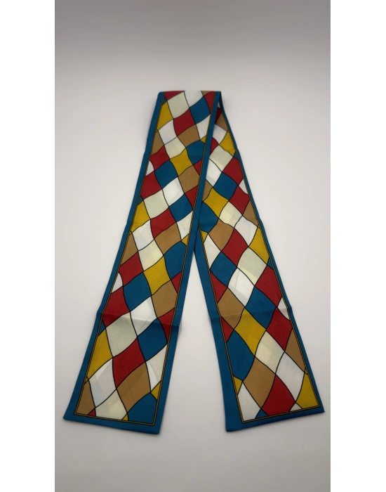 Kare Desen Renkli İnce Boyun Fular