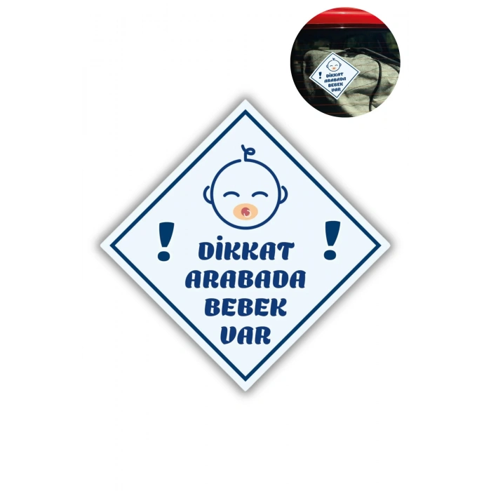 DİKKAT ARABADA ERKEK BEBEK VAR - EMZİKLİ Uyarı Stickerı | Araba Camı İçin 10x10 cm Etiket