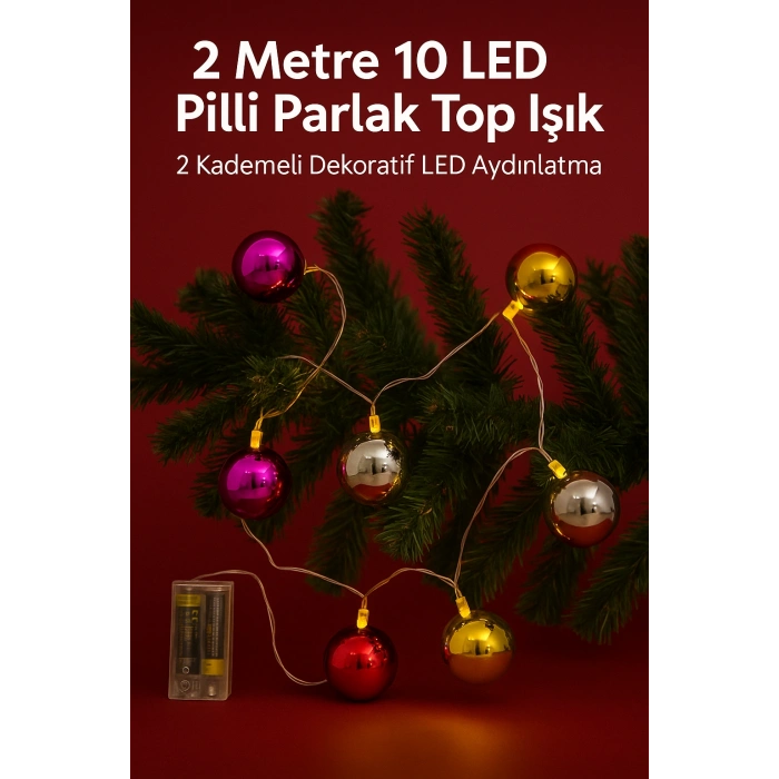 2 Metre 10 Led Pilli 2 Kademeli Parlak Top Led