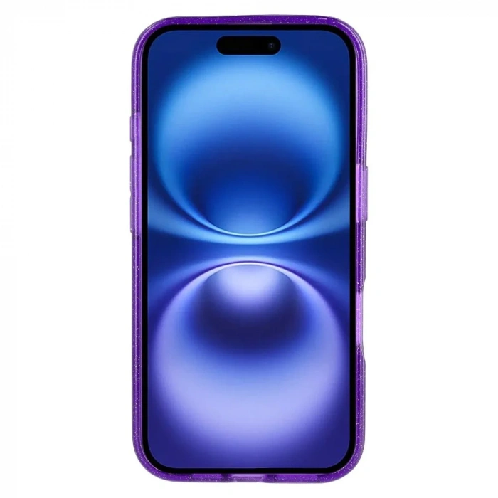 Simli Mor Manyetik Halkalı iPhone 16 Uyumlu Şeffaf Kılıf