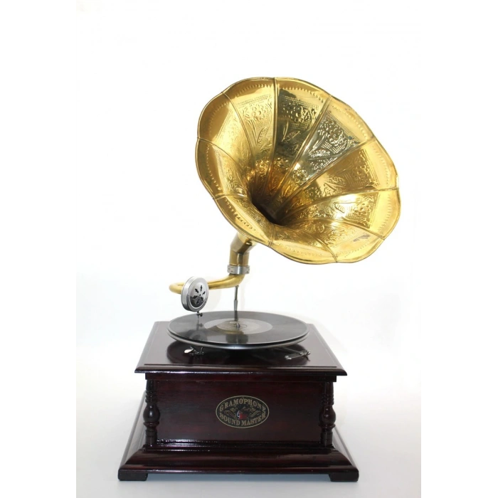 Ahşap Kare Gramofon Taş Plak Çalar