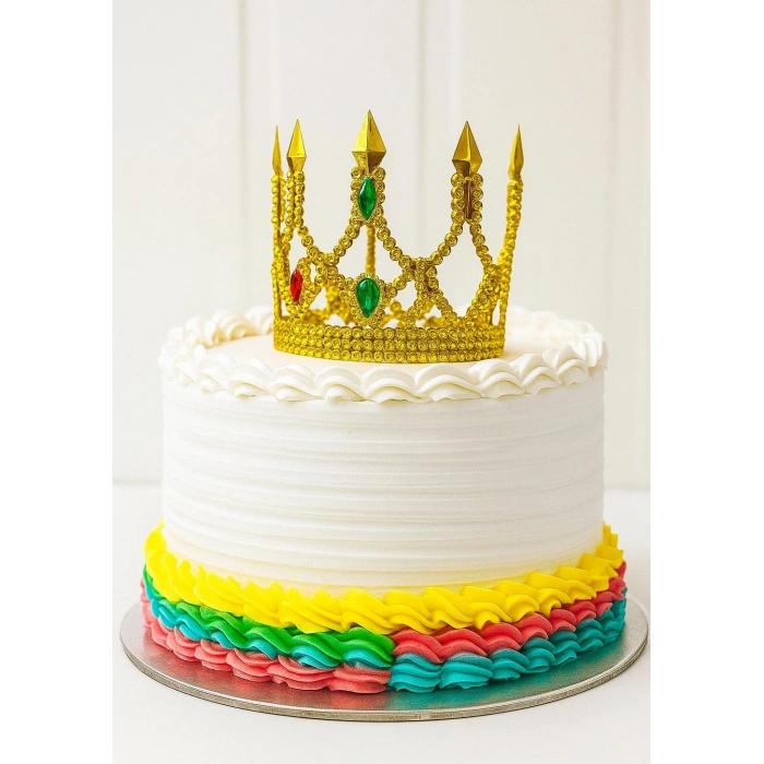 Altın Işıltılı İnce Pasta Üstü Taç Plastik