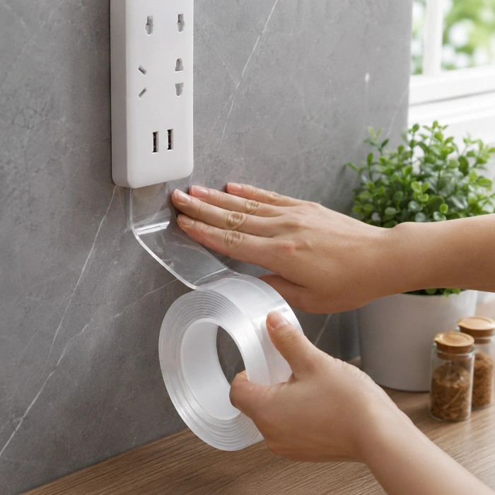 Çift Taraflı Şeffaf Nano Bant 3 Metre x 3 cm – Güçlü Yapışkanlı Kesilebilir Nano Jel Bant