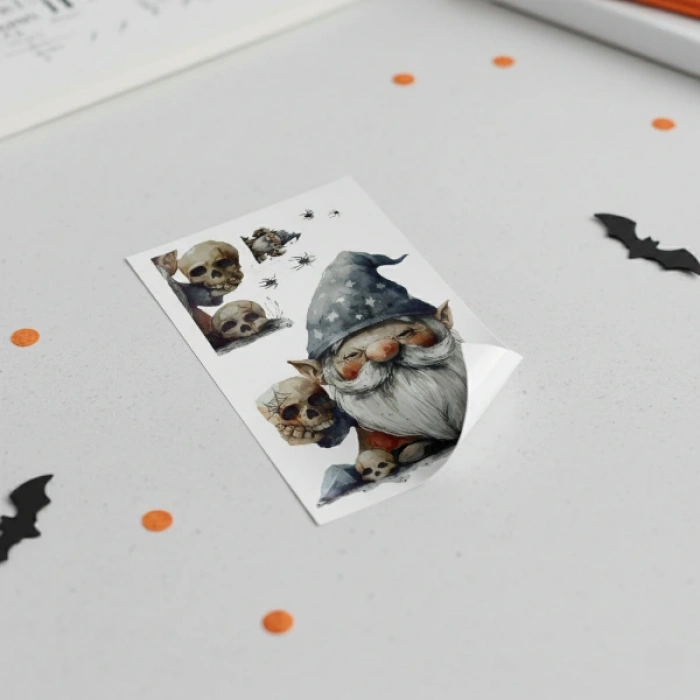 Gotik Cüce ve Kafatası Halloween Duvar Sticker Seti