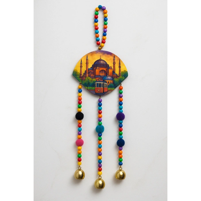 İstanbul Temalı Renkli Boncuklu Asmalı Rüzgar Çanı