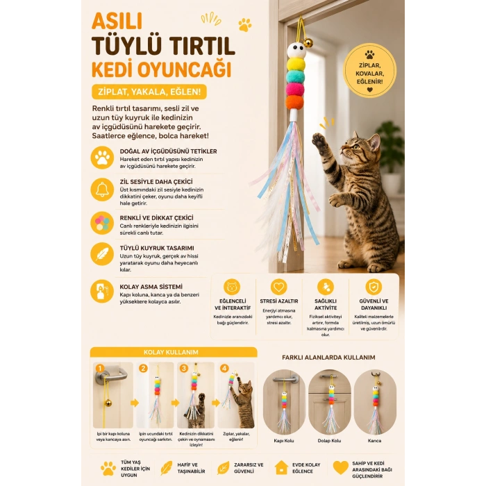 Kapıya Asılabilen Kedi Oyuncağı – Yapışkanlı İnteraktif Kedi Zıplama Oyuncağı