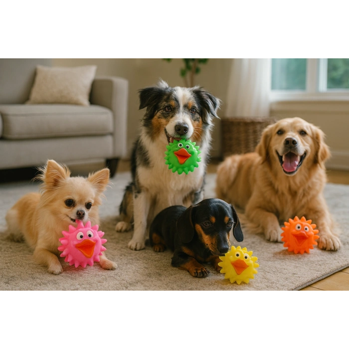 Köpekler İçin Renkli Ördek Figürlü Dikenli Top