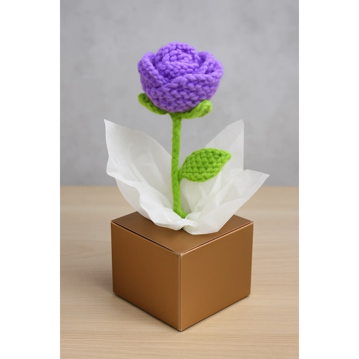 Kutulu Tekli El Örgüsü Gül Kutulu