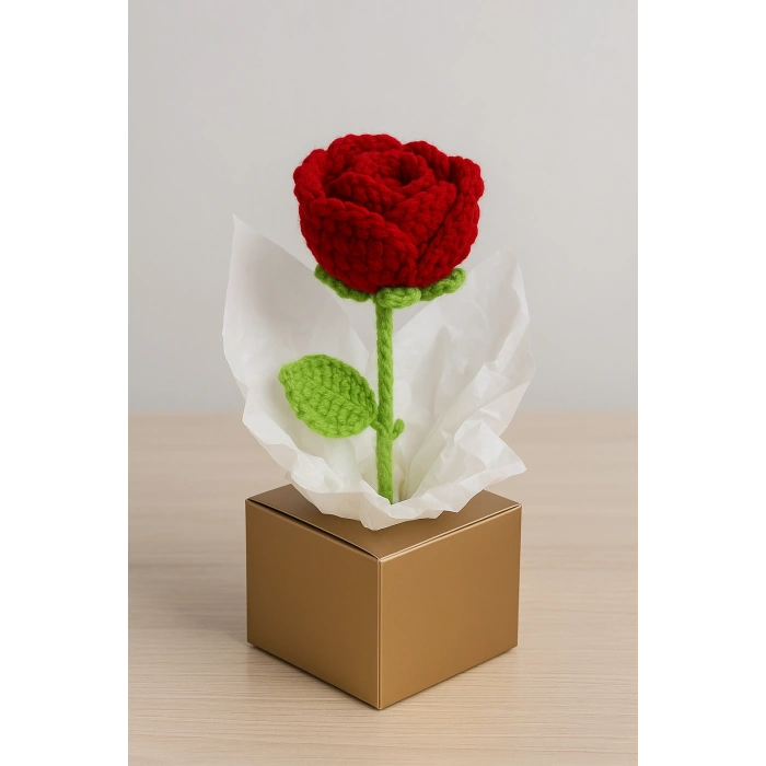 Kutulu Tekli El Örgüsü Gül Kutulu
