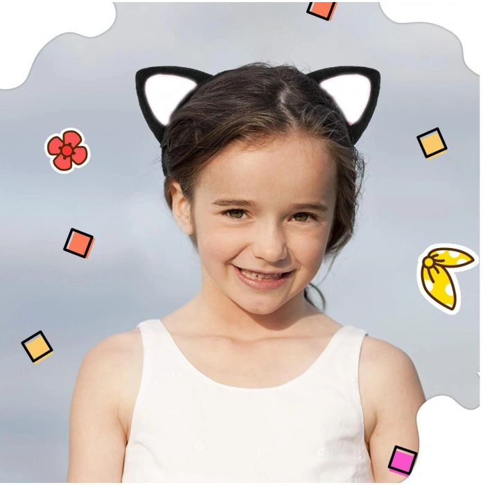 Peluş Kedi Kulaklı Taç Siyah Beyaz